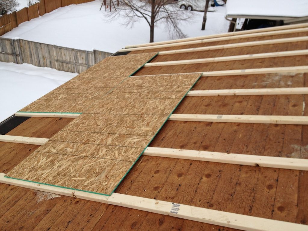 Roofing repair of damaged plywood and 2x4s